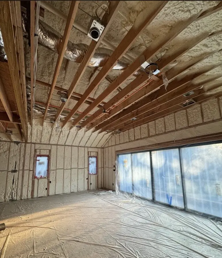 Interior walls and ceiling insulated with spray foam during new construction in Upper Arlington